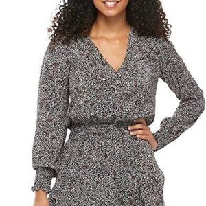 Michael Michael Kors Women's Ruffle Peasant Dress in Black/Maroon Small NWT